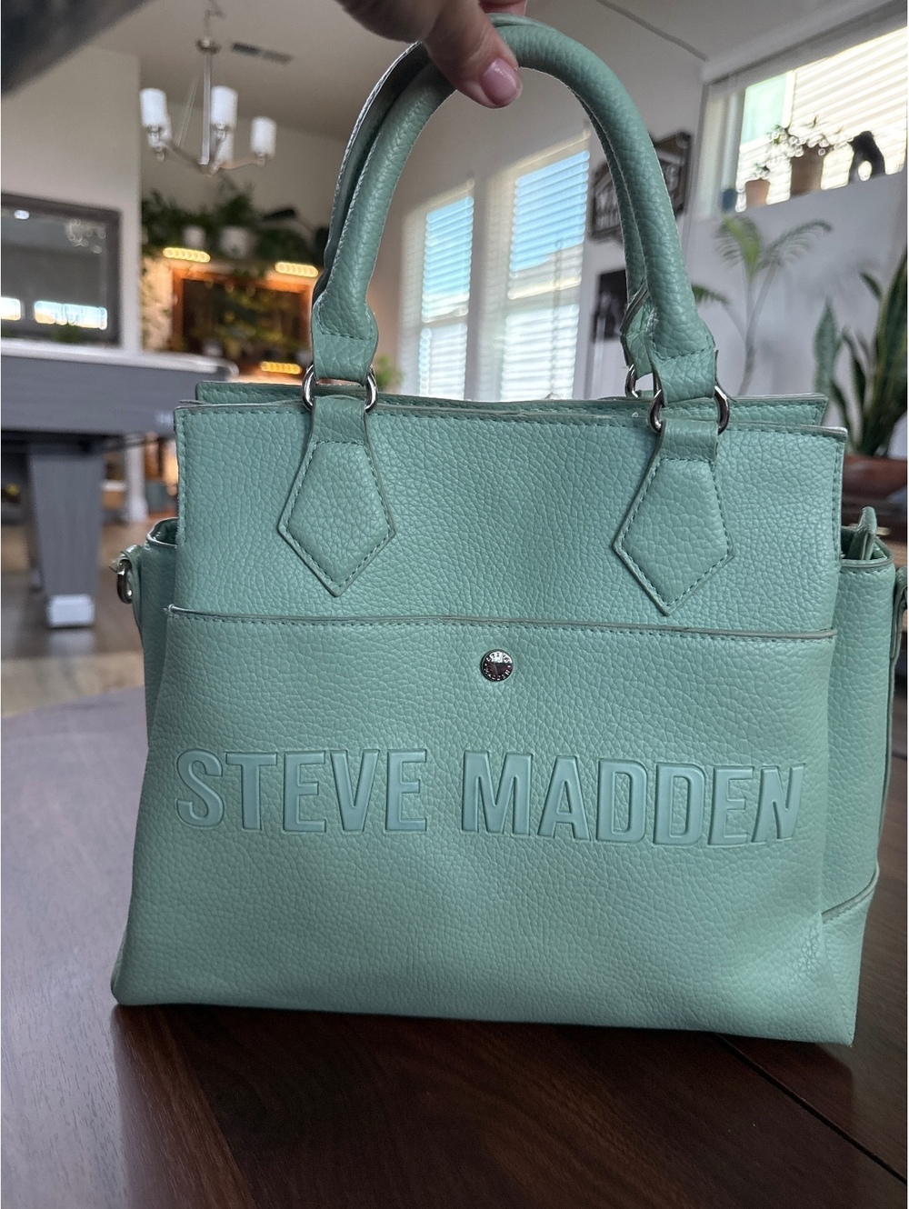 Steve Madden Mint Green Pebbled Leather Satchel Handbag - Picture 7 of 9